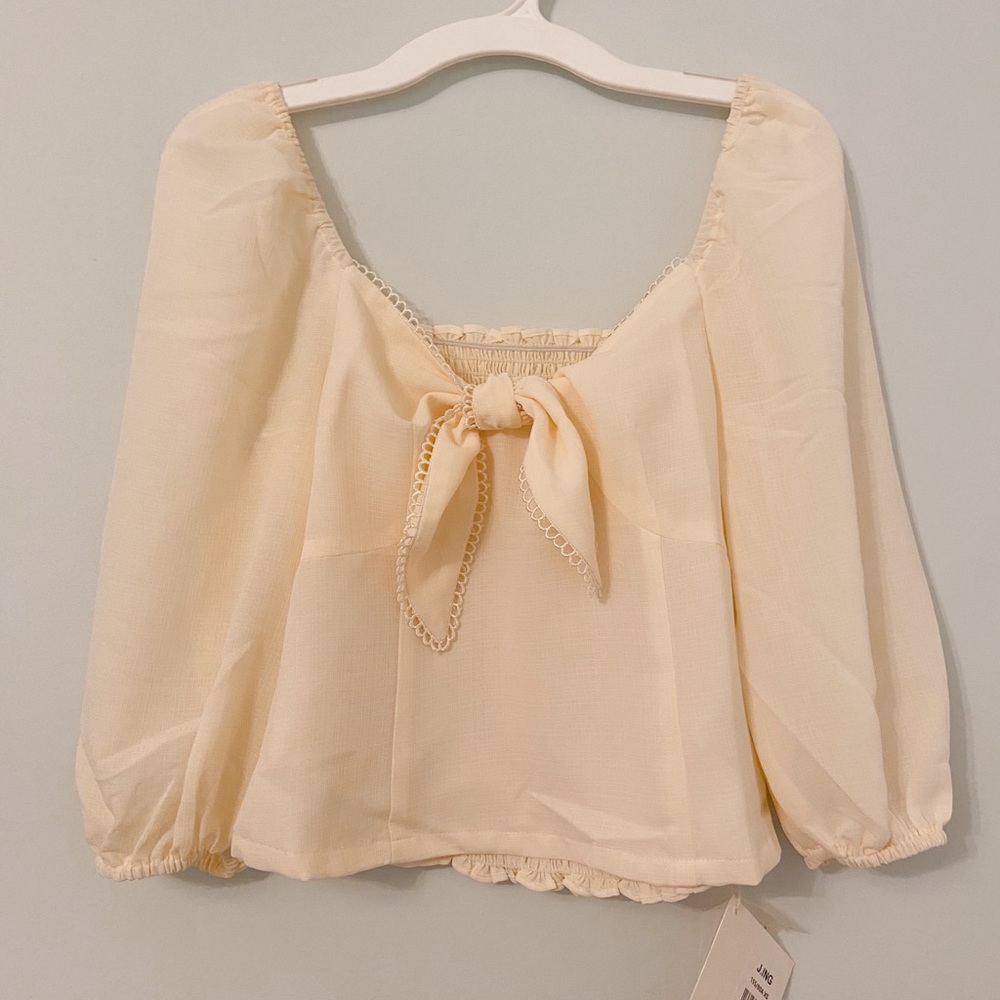 J.ING Light yellow bow tie blouse